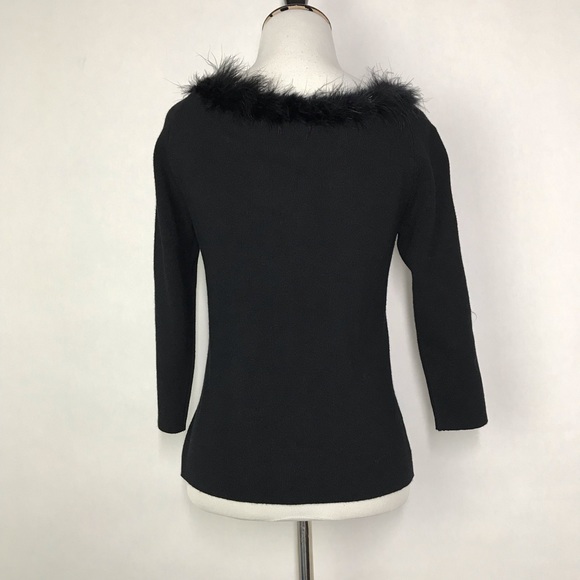 Hillard & Hanson Black Size Small Petite Women’s Feather Trim Sweater Top - Picture 3 of 4